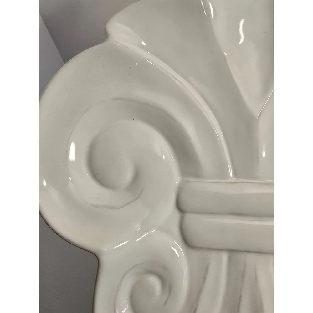 Embossed Stoneware Fleur De Lis Serving‎ Plate White 15.5x11.5 Inch Dinnerware